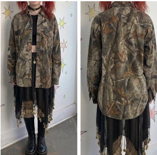 Vintage 90s Camo Jacket Grunge Utility Oversized Layering Piece L