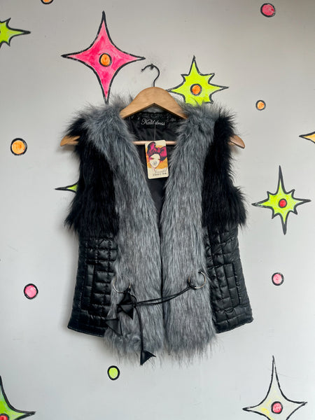 Vintage Y2K Black Vest w Vegan Faux Fur Trim Fairy Grunge Glam | Indie Sleaze S