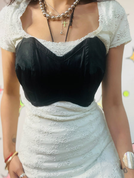 1940 50s Strapless Boned Bullet Bra Vintage Black Pin-Up Lingerie Bustier 34 B - C