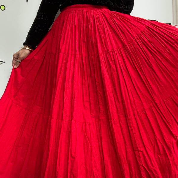 Vintage 70s | Red Western Witchy Grunge Whimsy Goth Prairie Maxi Skirt | Small