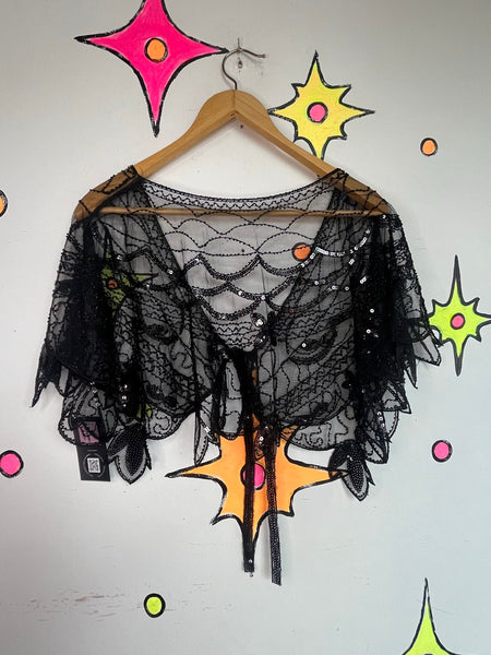 Black Beaded Capelet | Art Deco Flapper Gatsby Evening Shrug Goth Glam