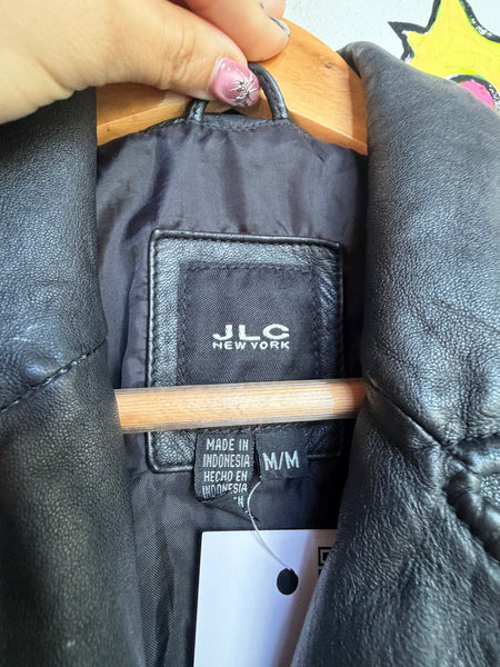 90s Y2K Leather Jacket JLC New York Grunge Goth Minimalist Rocker SM