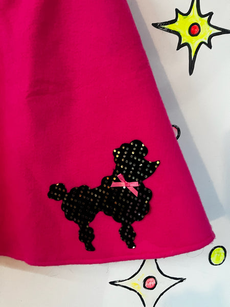Vintage Retro 50s Style Hot Pink Felt Poodle Skirt – Full Circle Swing Skirt – S