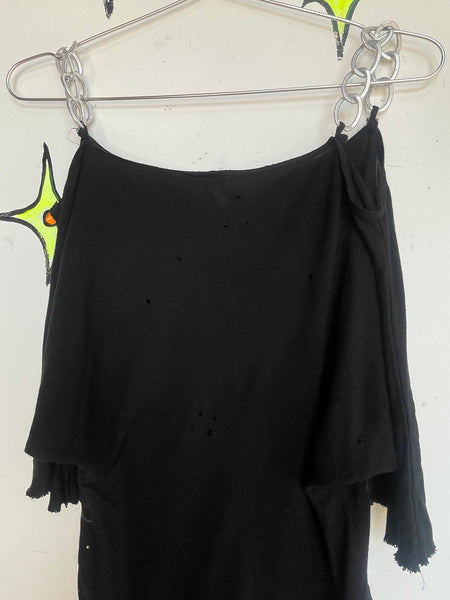 Y2K Black Chain Off Shoulder Butterfly Tattoo Top Cyber Grunge Whimsy Goth M