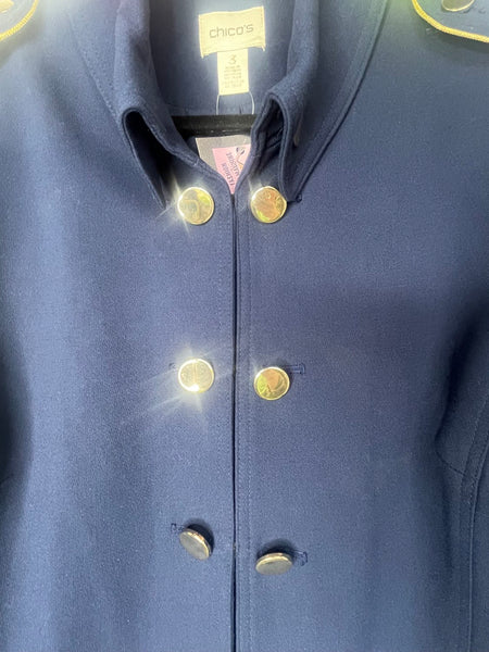 Navy and Gold Military Jacket Boho Grunge Nautical Style XL+
