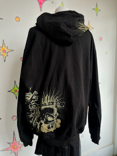 Vintage Y2K Black Mall Goth Grunge Fairy Tattoo Print Affliction Style Hoodie XL+