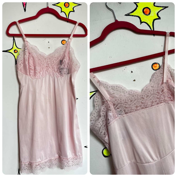 Vintage Cotton Candy Pink Lace Slip Dress 34A - Babydoll Fairy Coquette Rococo