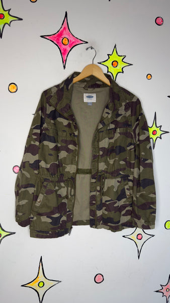 Y2K Army Jacket Military Utility Zip Up Grunge Streetwear Coat Medium
