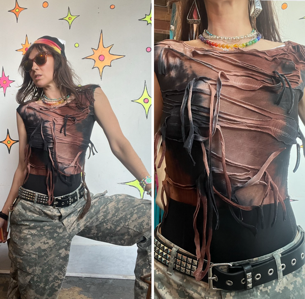 Thrashed Tie Dye Bodysuit Earth Tone Grunge Fairy Grunge Festival Bodysuit S