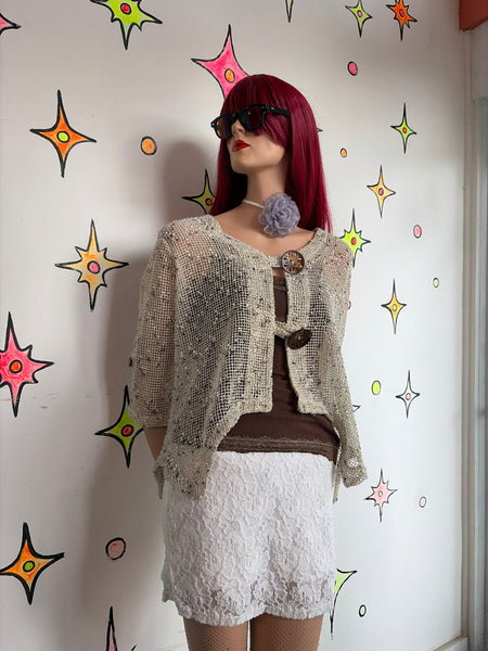 Sheer Crochet Boho Top Layering Piece Shrug Fairy Grunge Post-Apocalyptic S