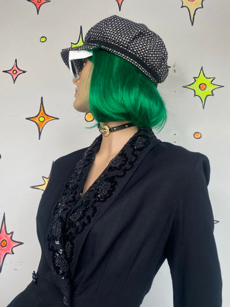 80s Black Sequined Blazer Petite Sophisticate Glam Mob Wife Maximalist S