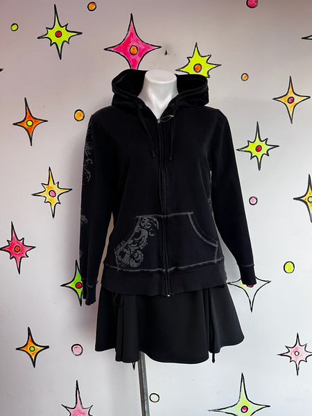 Vintage Y2K Black Mall Goth Grunge Hoodie | Fairy Tattoo Affliction-Style S/M