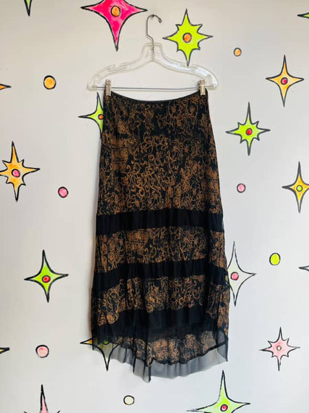 Vintage 90s Boho Whimsy Goth Tattoo Print Witchy Fairy Grunge High Low Skirt - 7