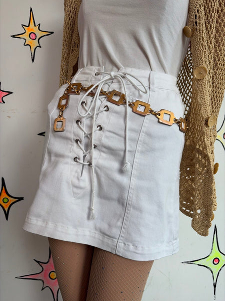 Gold Tone Geometric Hoop Belt Boho Western Grunge Statement Cinch | OS