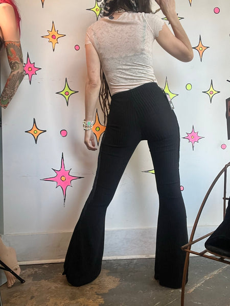 Black Fringe Flare Pants | Western Goth Festival Bell Bottom Leggings XS