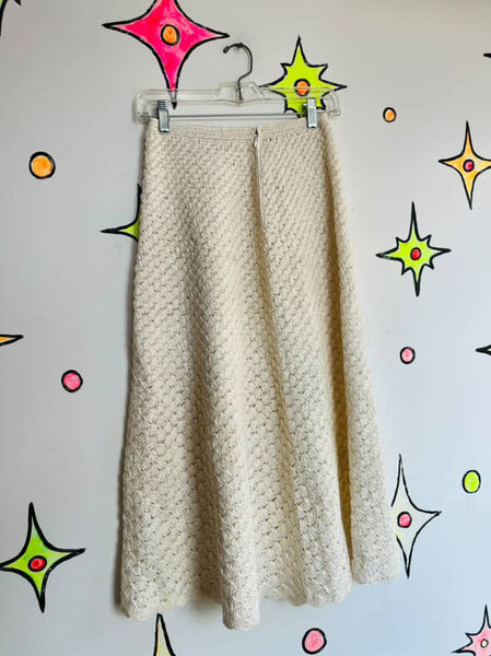 Vintage Keita Maruyama Tokyo Japanese Raffia Straw Woven Off-White Swing Skirt S