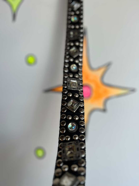 Y2K Leather Heavily Embellished Studded Rhinestone Belt Fairy Grunge 29" - 32.5"