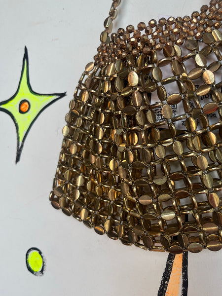 Gold Metal Beaded Chainmail Bag Medievalcore Art Deco Evening Purse