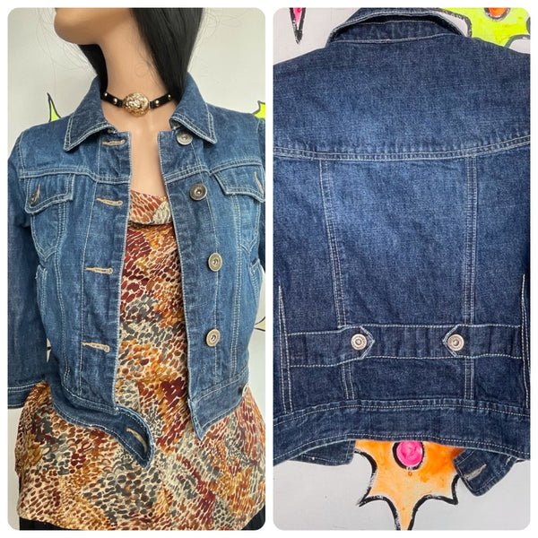 Cropped Y2K Denim Moto Indie Sleaze Emo Grunge Jean Jacket Vintage - S