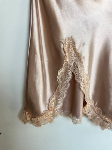 Vintage 90s Y2K Blush Pink Satin Lace Fairy Grunge Princess Mini Slip Dress M