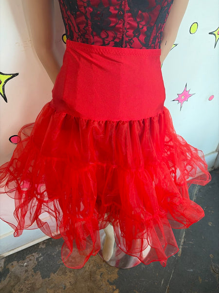 Red Tulle Petticoat | Lolita Goth Cupcake Crinoline Skirt Retro Pin Up Medium