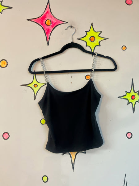 Y2K Black Chain Strap Cami Top Cyber Fairycore Grunge Tank - Medium