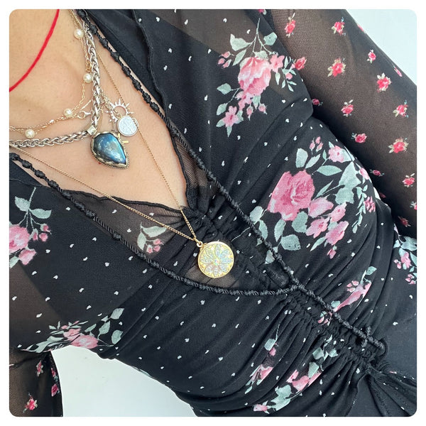 Vintage Rare Castlecraft Gold Iridescent Glass Necklace 10k Costume Jewelry