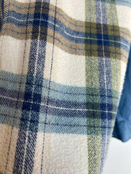 90s GITANO Denim and Plaid Flannel Long Sleeve Zip-Up Shirt | Grunge Boho | L