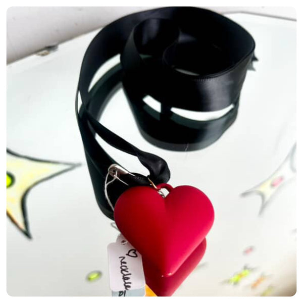 Y2K Fairy Grunge Whimsy Goth Red Heart Choker Necklace – Black Satin Ribbon