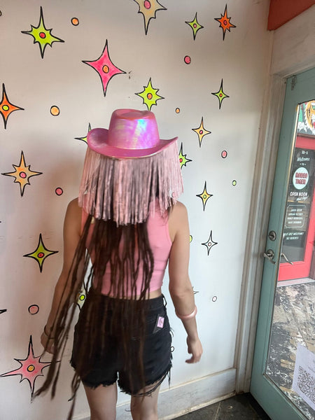 Pink Fringe Cowgirl Hat Barbiecore Western Glam Rodeo Statement Hat