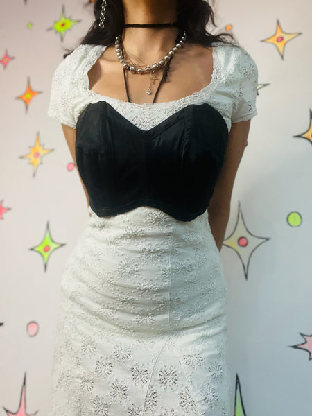 1940 50s Strapless Boned Bullet Bra Vintage Black Pin-Up Lingerie Bustier 34 B - C