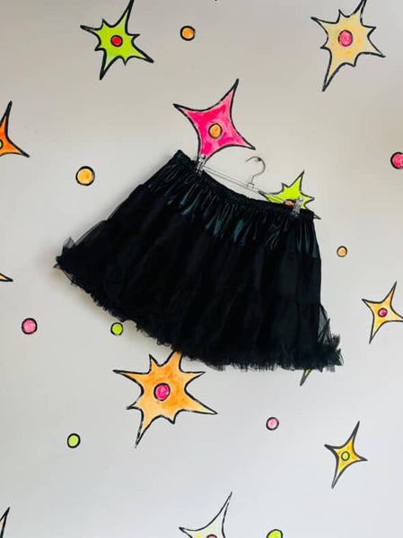Vintage Black Goth Tutu Mini Skirt Y2K Extra Full Crinoline Babydoll Slip - S/M