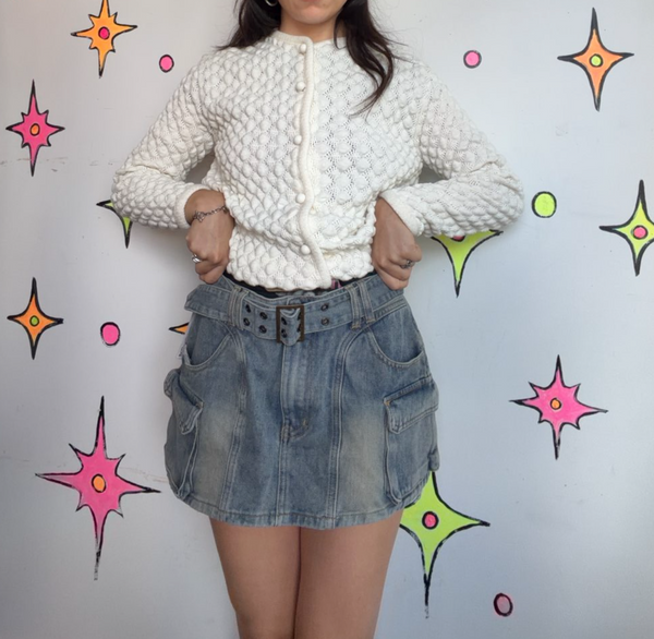 Y2K Denim Utility Mini Skirt - Cyber Grunge Mall Goth Indie Sleaze Alt Girl M