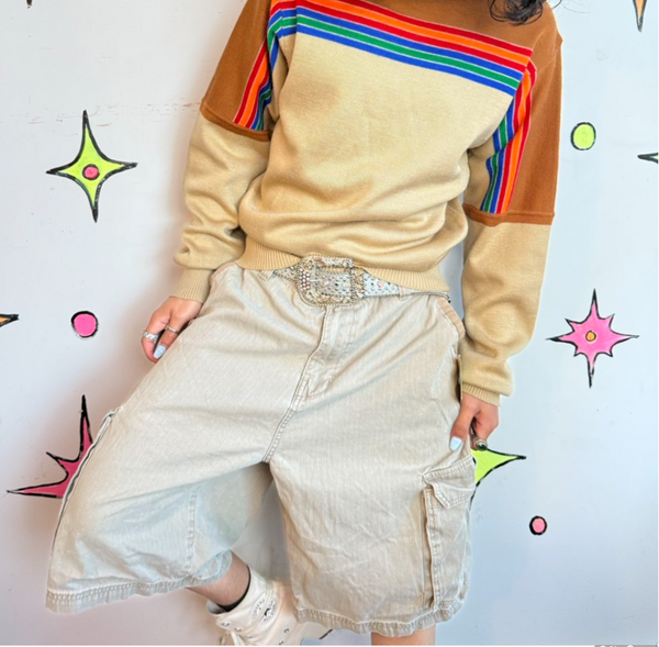 Y2K Khaki Cargo Shorts | Utility Gorpcore Academia Skater Grunge Workwear M 34