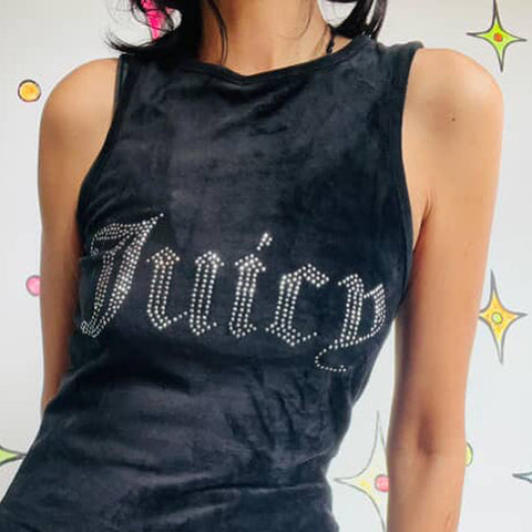 Y2K Early 2000s | Juicy Couture Fairy Grunge Black Goth Velour Sleeveless Top L