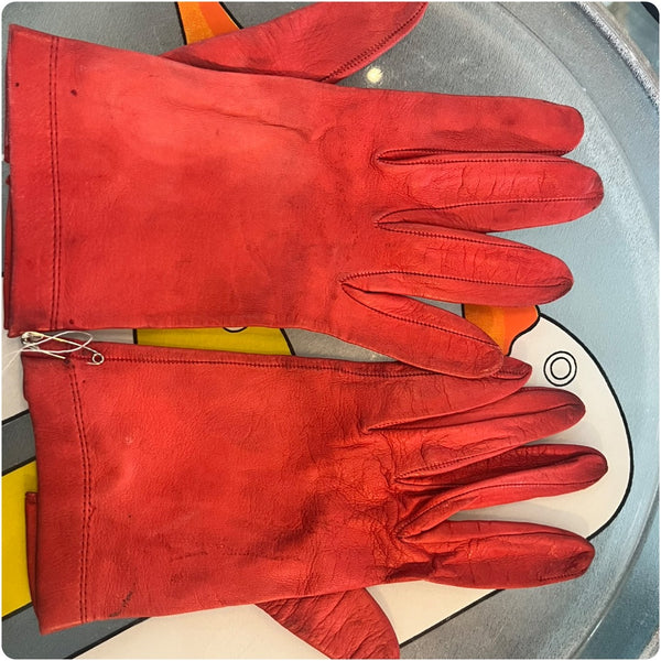 Red Leather 1950s Costume Gloves | Super Soft Kid Skin?