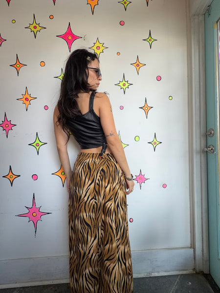 Vintage 80s 90s Tiger Print Maxi Skirt | Animal Print Boho Grunge | Size L