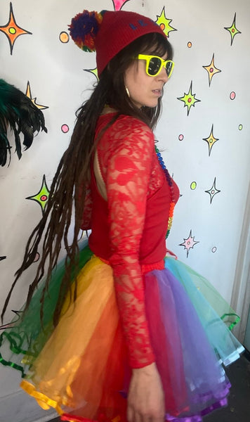 Rainbow Tutu Skirt Fairycore Clowncore Pride Costume Tulle Mini Skirt One Size