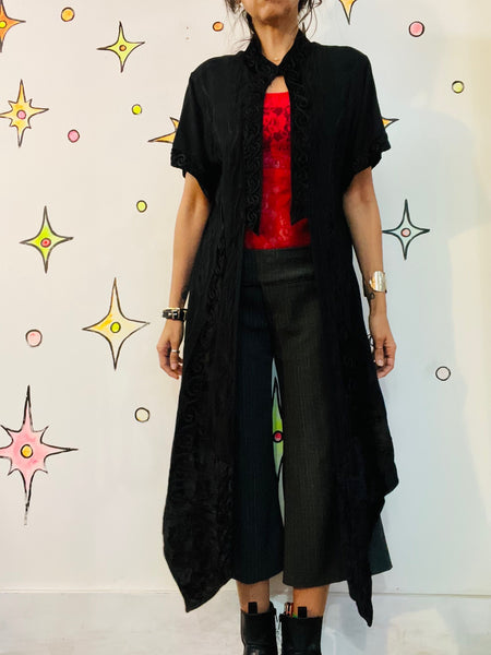 Vintage Black Kimono Jacket Top Duster Whimsy Goth Witchy Boho Grunge - Size L