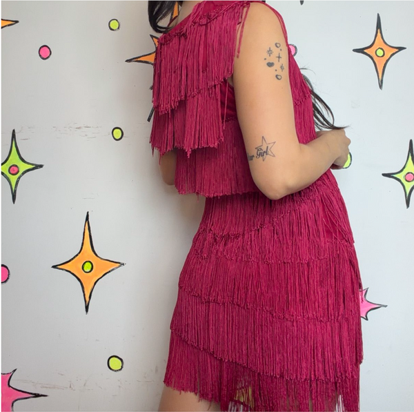 Raspberry Red Fringe Flapper Party Dress Roaring 20s / 60s Go-Go / Western M