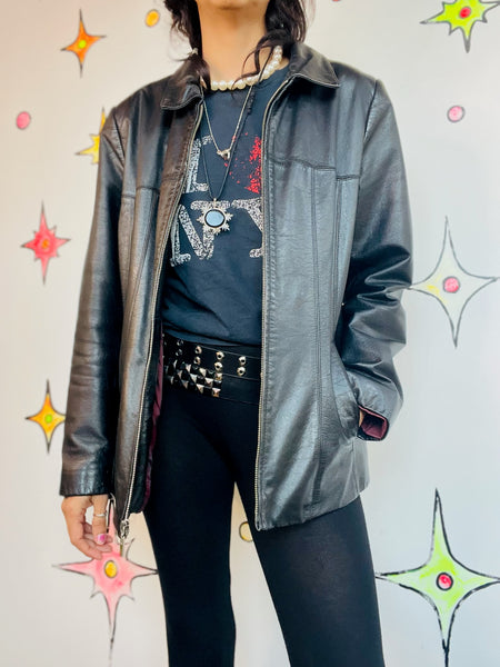 Vintage 90s Y2K Black Leather Grunge Zip Up Racing Jacket – Wilsons Leather – L