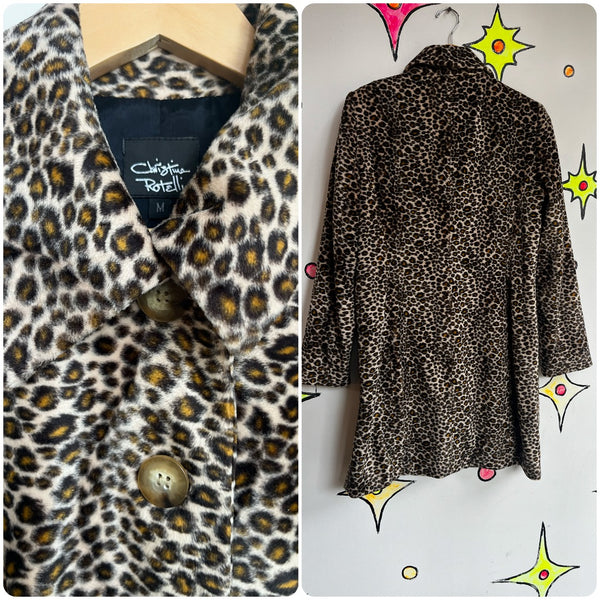 Vintage 90s | Christina Rotelli Faux Fur Cheetah Print Coat Mob Wife | M