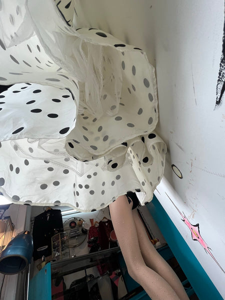 Gunne Sax 80s Party Cupcake Dress Black and White Polka Dot Poofy Crinoline S