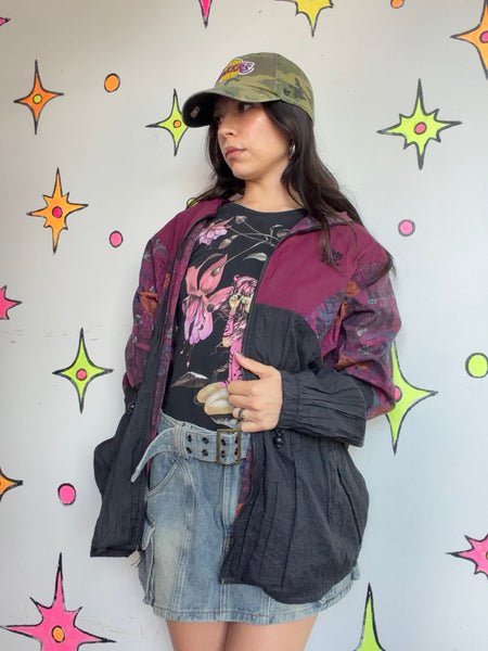 90s Y2K Merlot Black Windbreaker Gorpcore Japanese Streetwear Goth Athleisure L