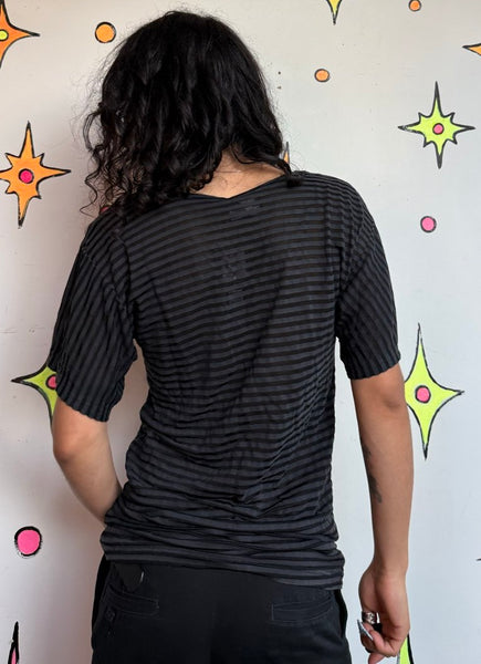 X-TACY Sheer Striped Tee Y2K Mall Goth Indie Sleaze Oversized T Shirt M