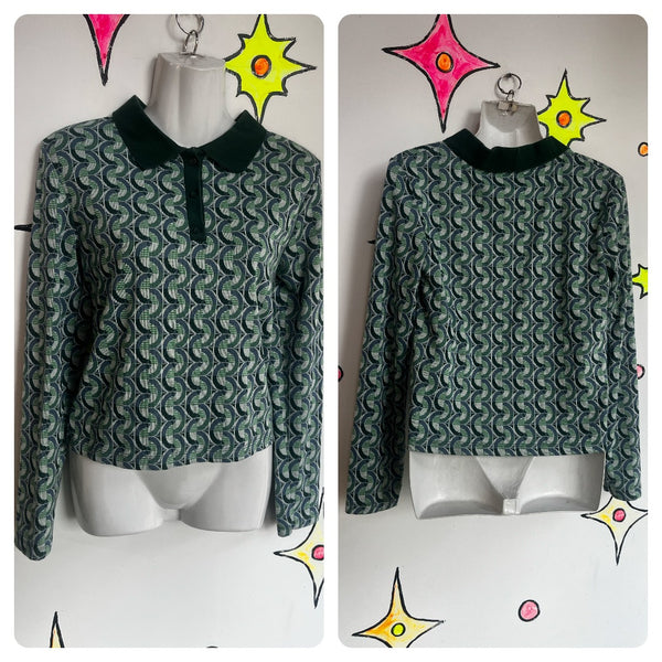 Vintage 70s | Groovy Green Retro Disco Collar Shirt | Medium