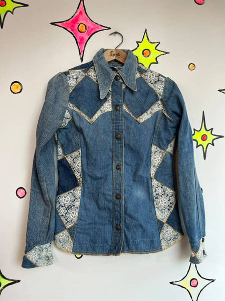 1970s Antonio Guiseppe Patchwork Denim Jacket & Pants Set – Rare Vintage - Small