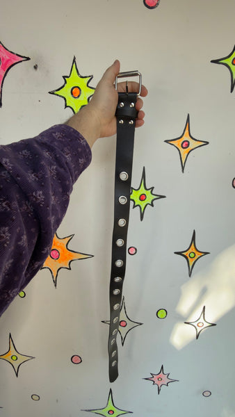 Vintage Vegan Faux Leather Oversized Grommet Belt ' Y2K Punk Grunge 35"
