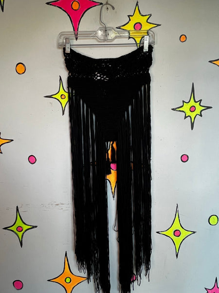 Black Crochet Fringe Shorts Y2K Festival Boho Rave Goth Maximalist Hot Pants S