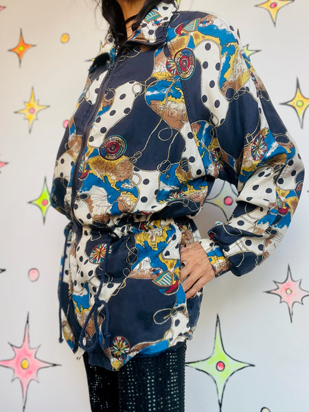 Vintage 90s Boho Grunge Wearable Art Silk Windbreaker Bomber Jacket | Size M